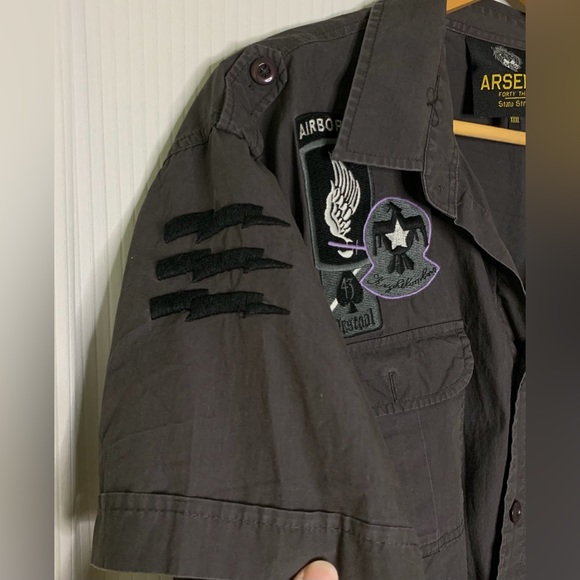 Arsenal - Military Style Button Up Short Sleeve Top With Iron On Patch Detail - Picture 3 of 11